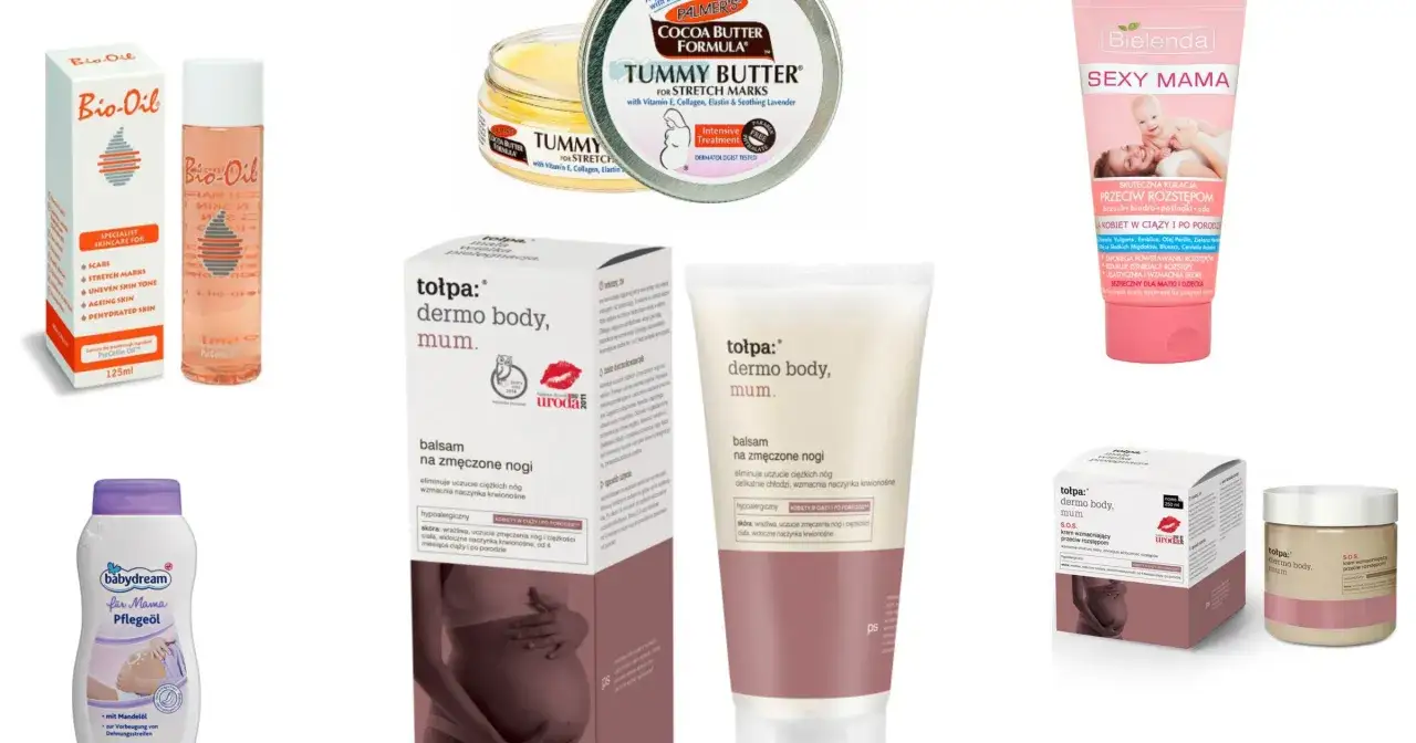 Kosmetyki dla mam: Bio-Oil, tołpa dermo body mum, Bielenda Sexy Mama. Bezpieczne dla kobiet w ciąży, bez retinolu w ciąży.