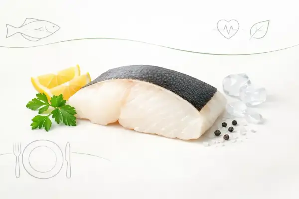 Filet halibuta z cytryną i pietruszką. Niska zawartość halibut kalorie sprawia, że to zdrowy wybór.